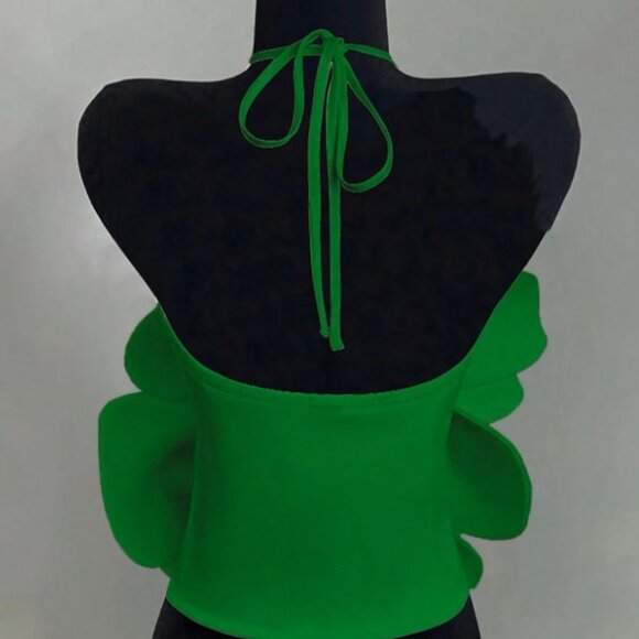 Green Floral Statement Halter Top NWOT - Picture 2 of 4